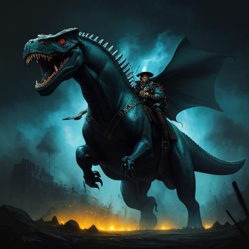 Napoleon Rides T-Rex in Impasto Oil Painting