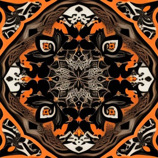 A Zentangle mandelbrot calico cat pattern of black, orange, ...