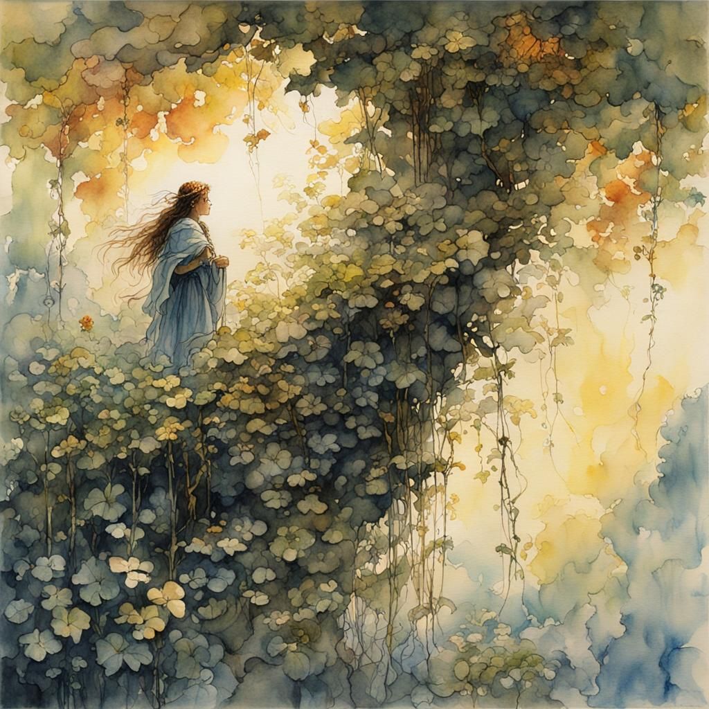 Sky Overrun with Vines: Watercolor Fantasy Art