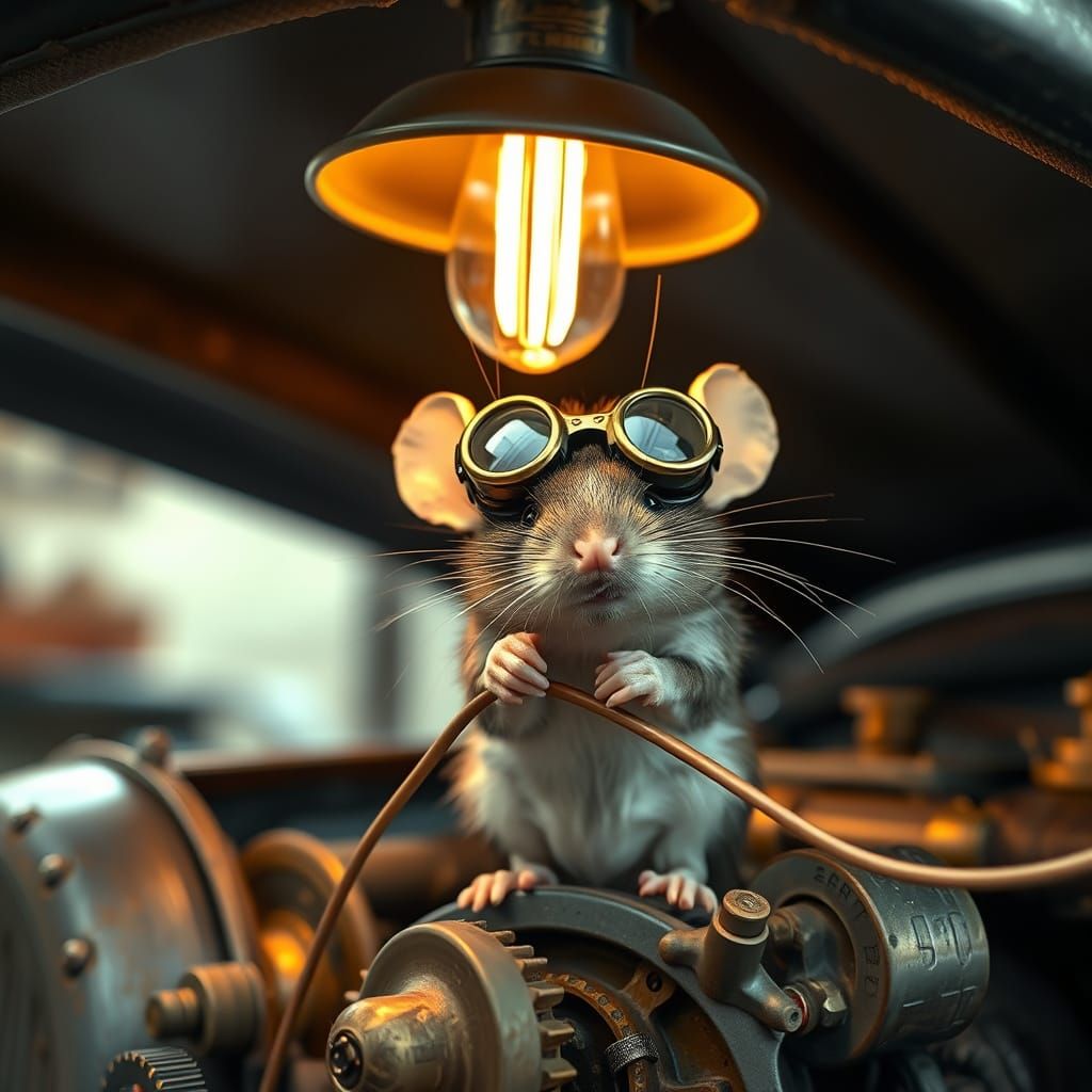 Steampunk Mouse in Vintage Car Hood