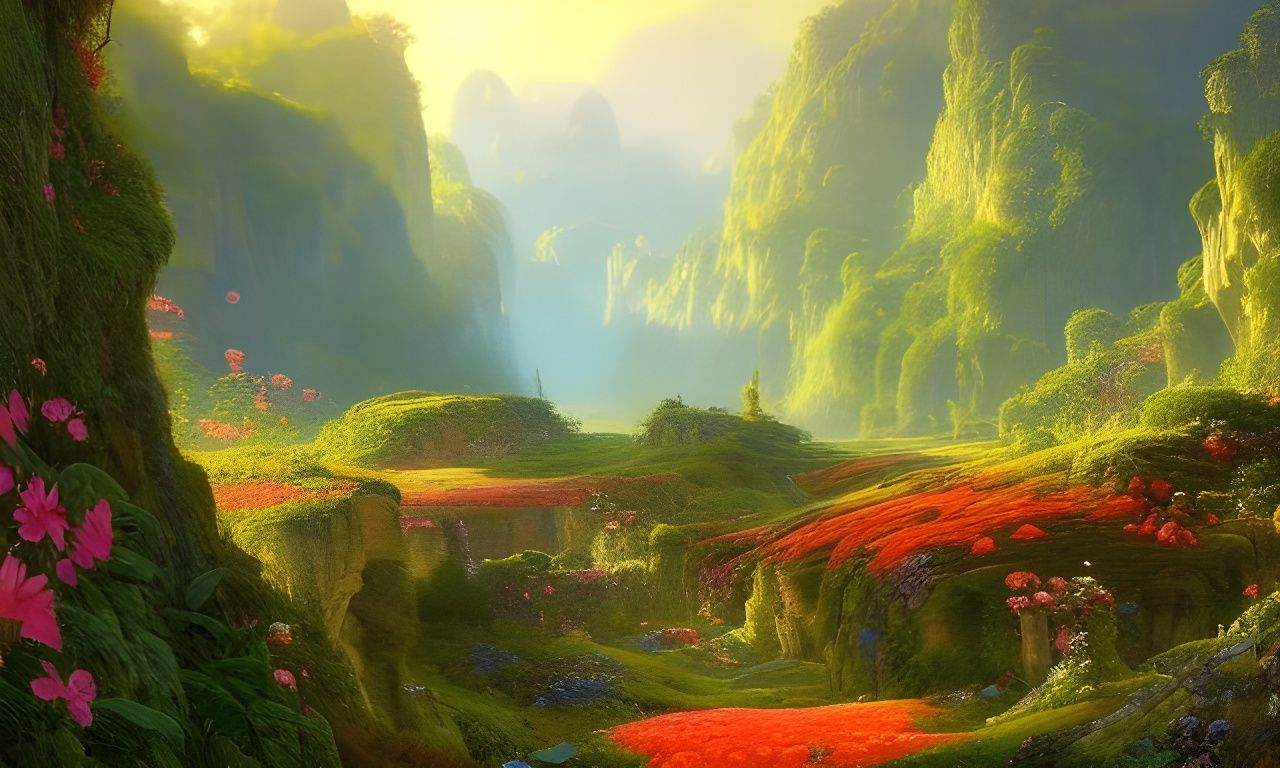 Colorful Flower Valley Matte Painting