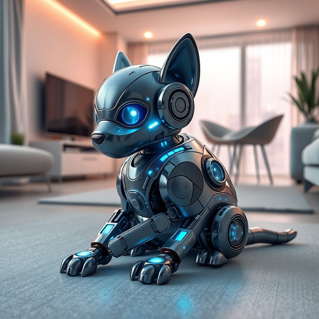 Futuristic Robotic Pet in Sleek Living Room