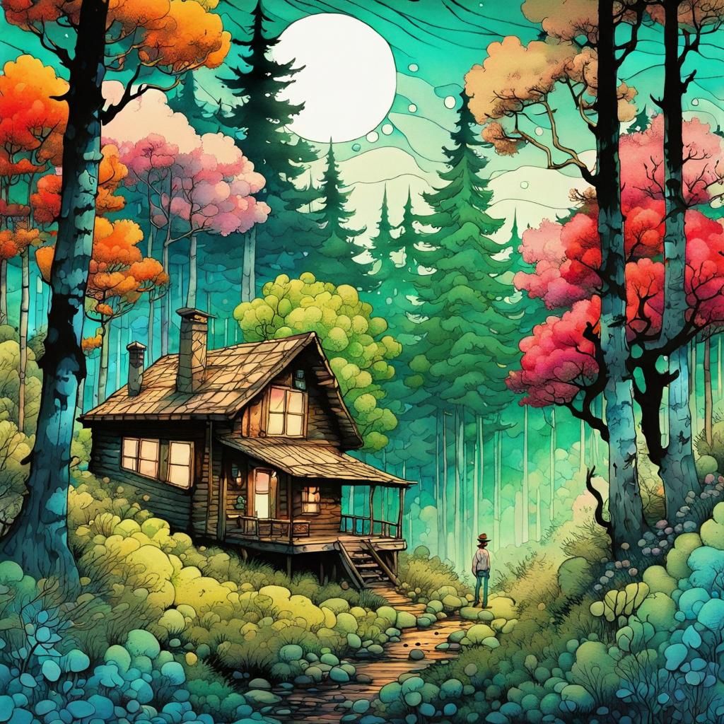 Cozy Cabin in Astonishing Cell-Shaded Forest Artwork