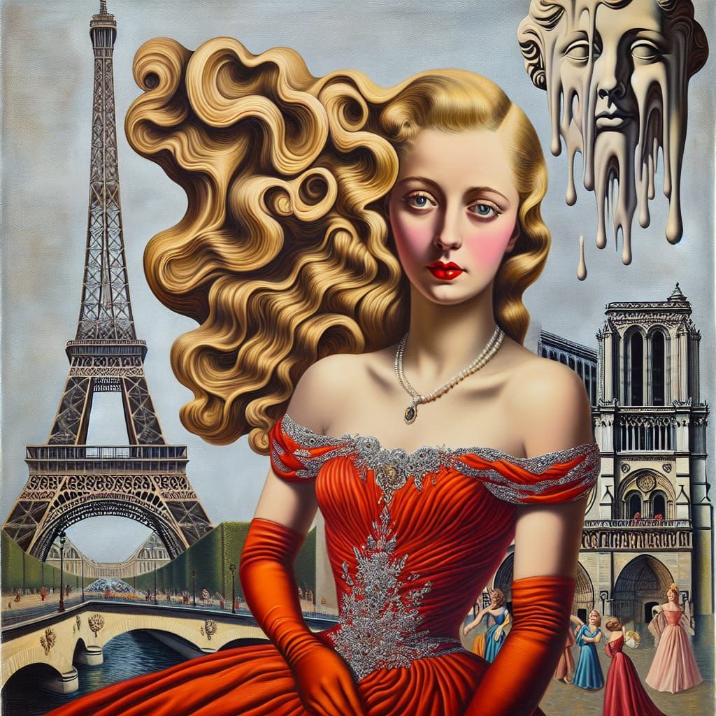 Surreal Eiffel Tower Collage in Oil Painting Style