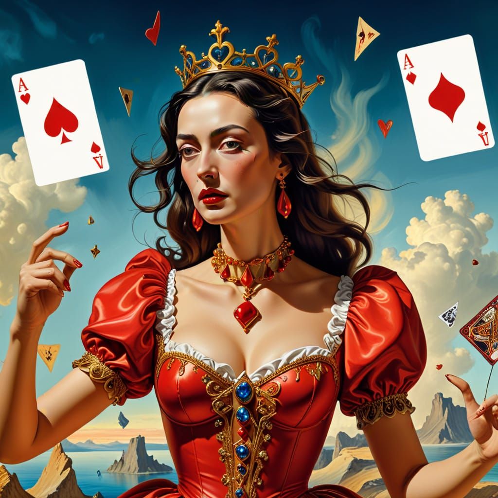 Defiant Alice Faces Roaring Queen in Surreal Dali-esque Pain...