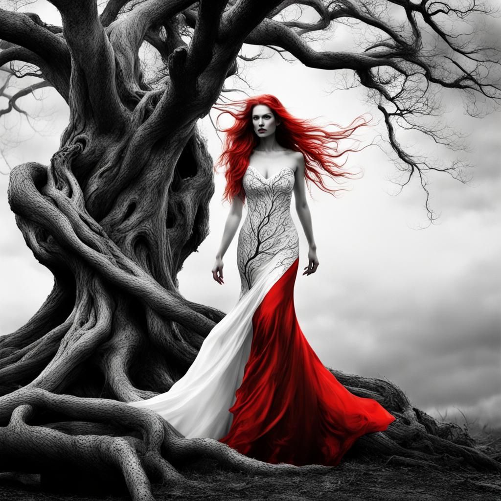 Enigmatic Ginger Witch in Black and White Splash Art