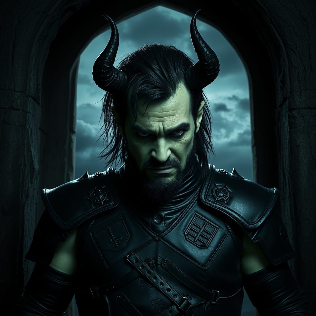 Half-Orc Warlock in Dark Tomb Doorway