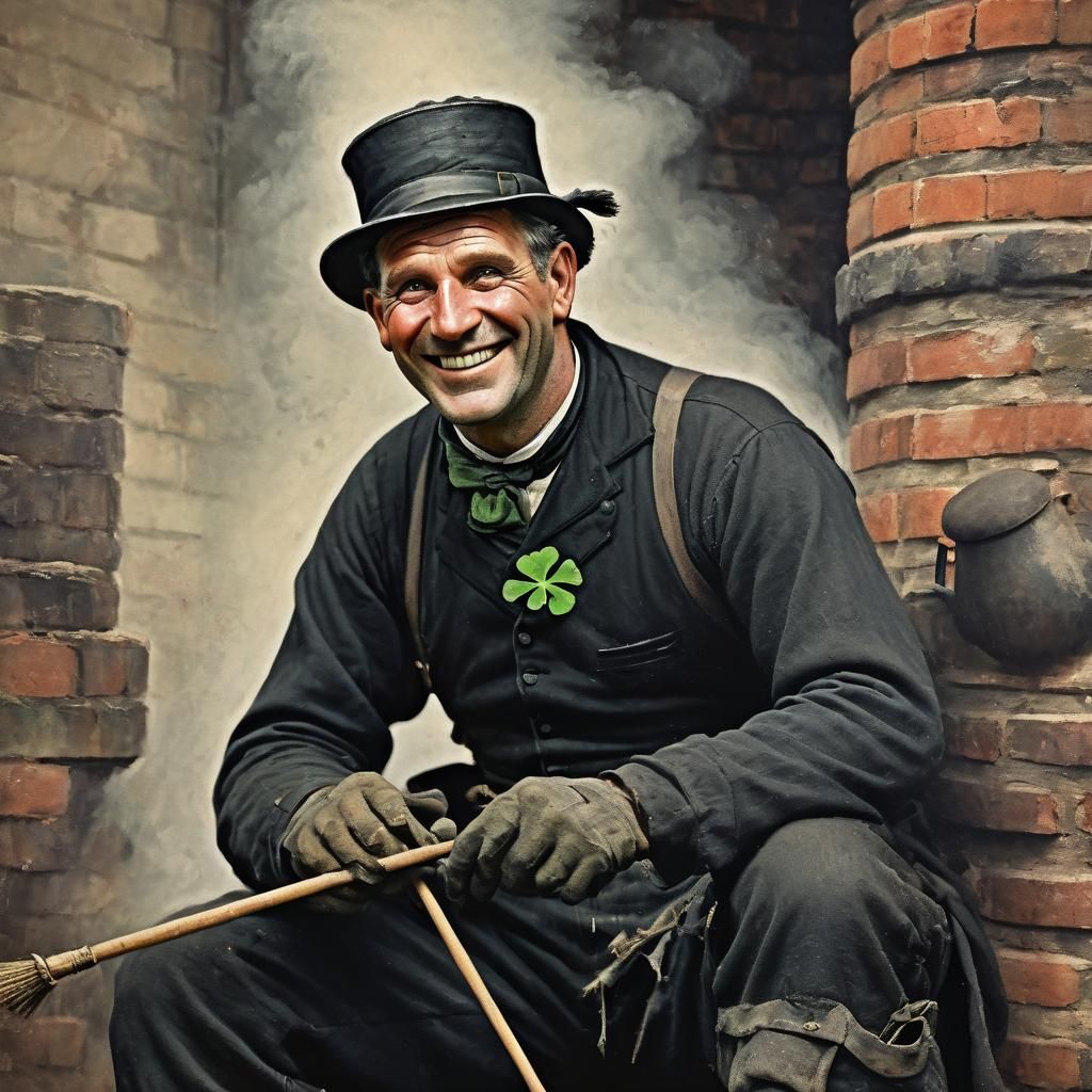 Chimney sweep and four-leaf clover for good luck