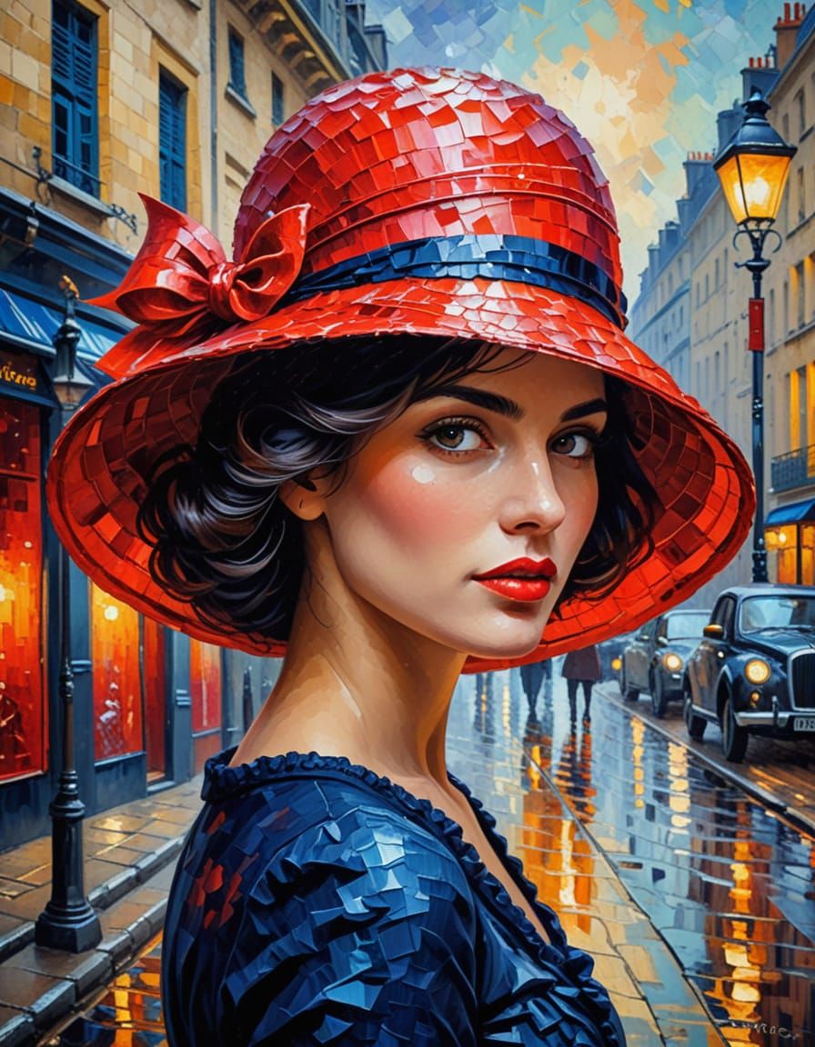 Elegant Woman Reads Book on Paris Train in Belle Époque Styl...