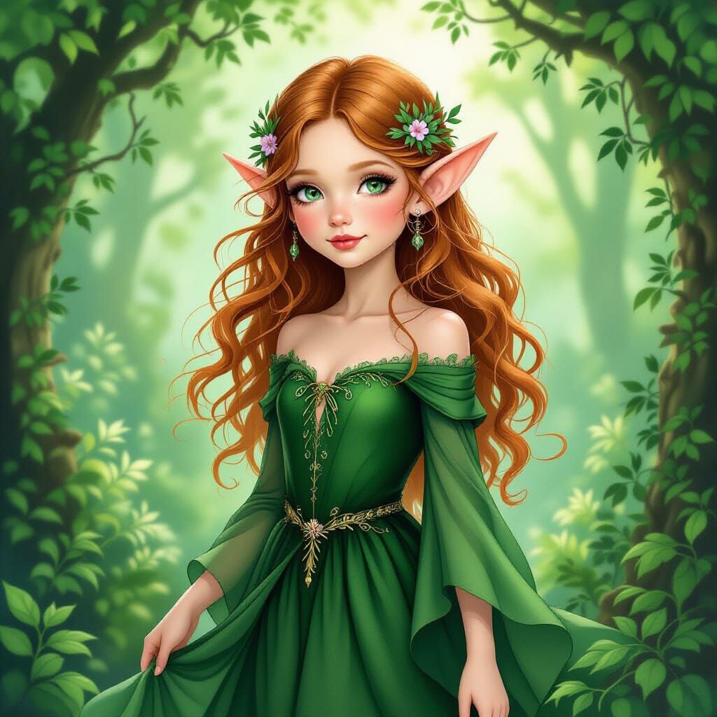 Ethereal Girl Elf in Lush Forest
