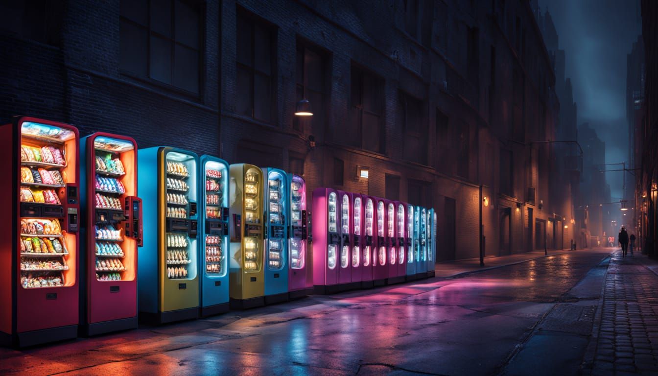 Hyper-Realistic Cityscape of Abandoned Vending Machines