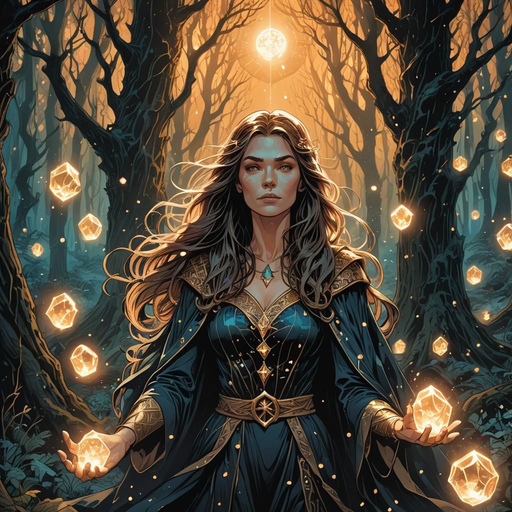 Mystical Witch in Lunar Crystal Forest, Comic Art