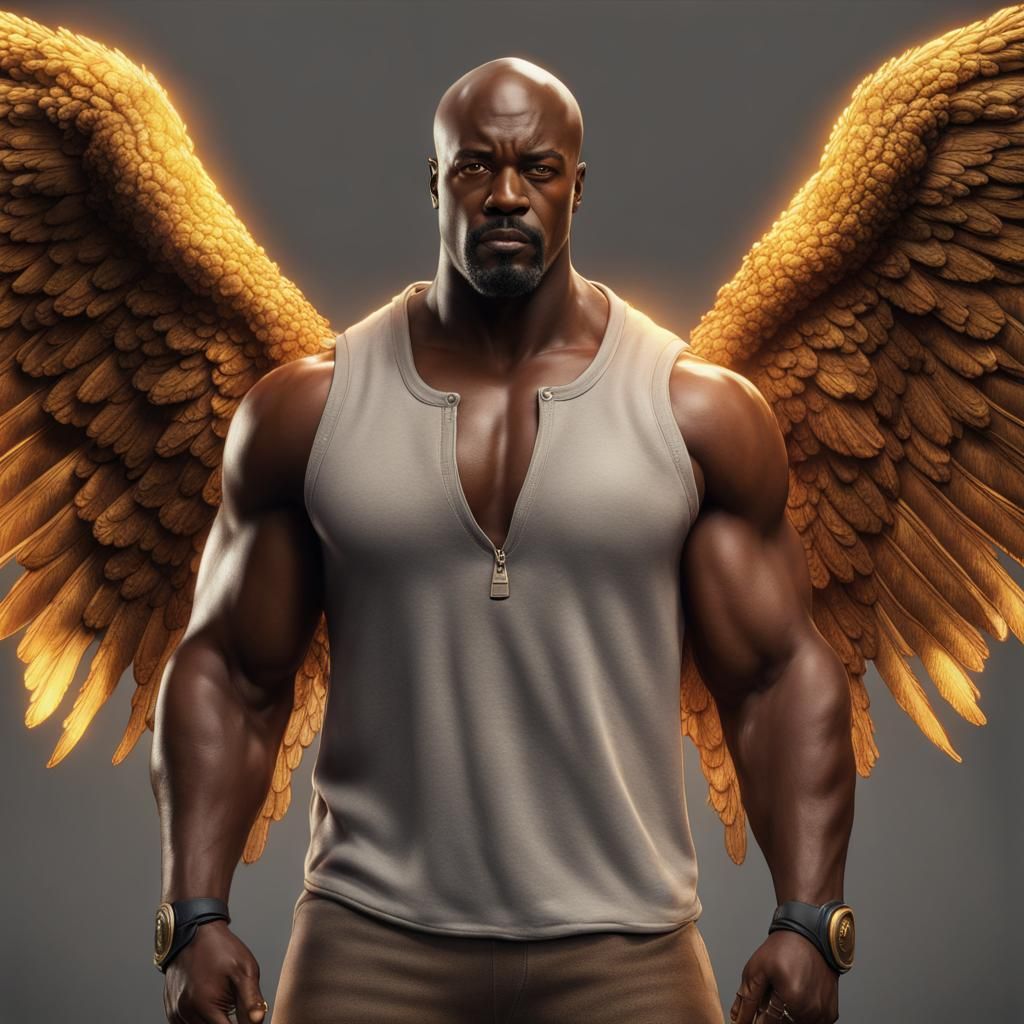 Winged Luke Cage: Hyperrealistic Mystical Male