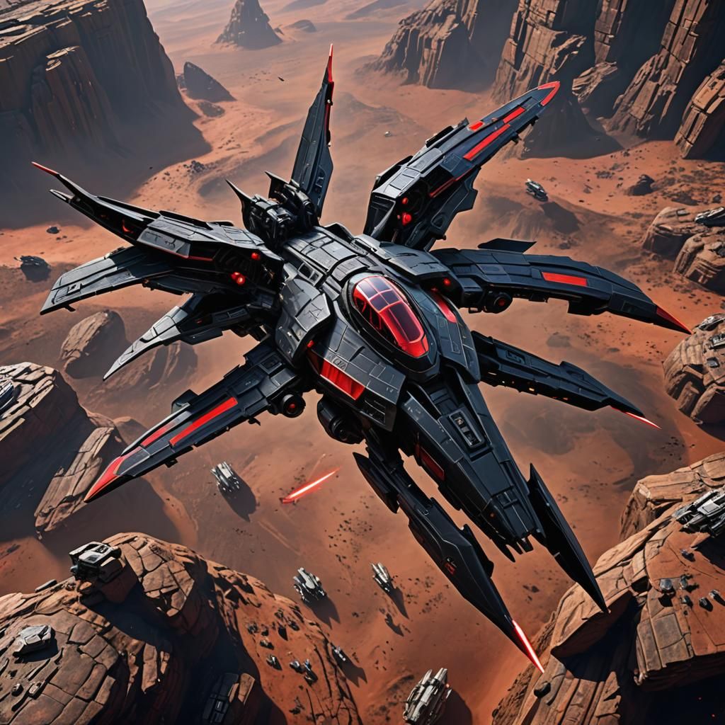 Insectoid Razor Crest Starship in Detailed Matte Painting