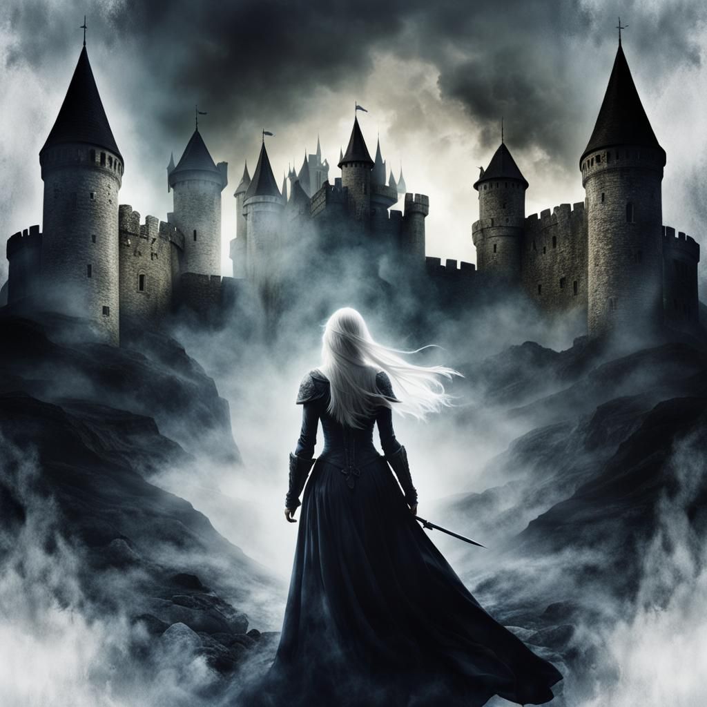 Furious Woman and Castle in Fantasy Style