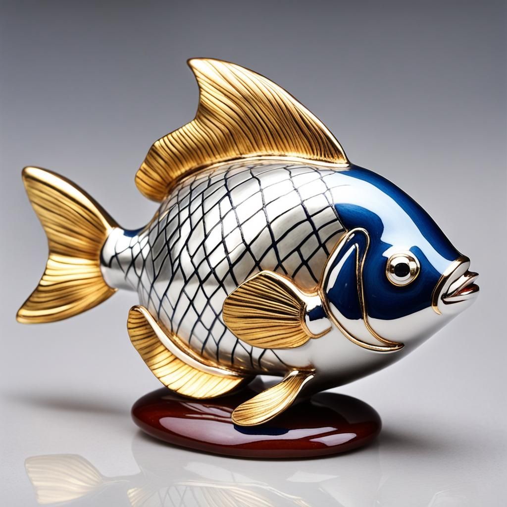 Tropical Fish Porcelain Figurine with Gold Trim