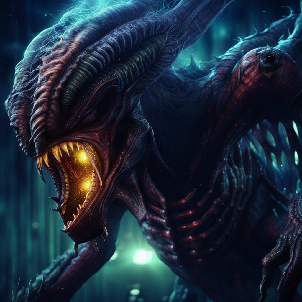 Gigantic Alien Monster Sparkling in the Night