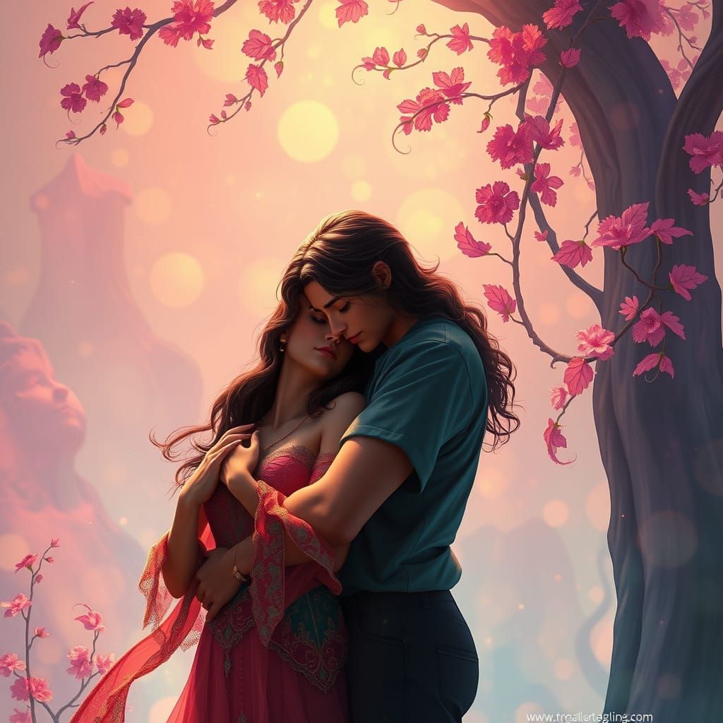 Romantic Art Nouveau Couple Embracing