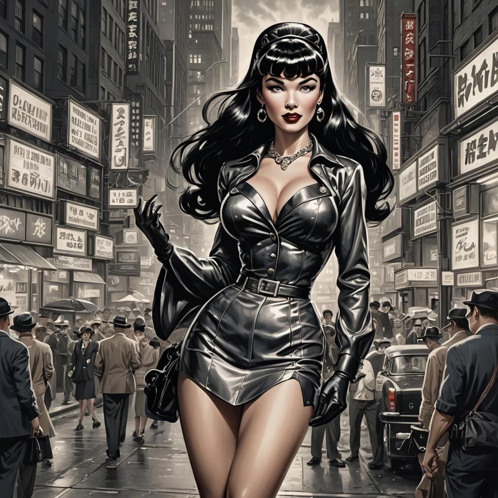Bettie Page as Anime Private Eye in New York