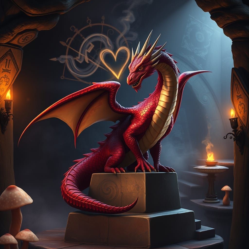 Majestic Crimson-Scaled Dragon in Mystic Dungeon