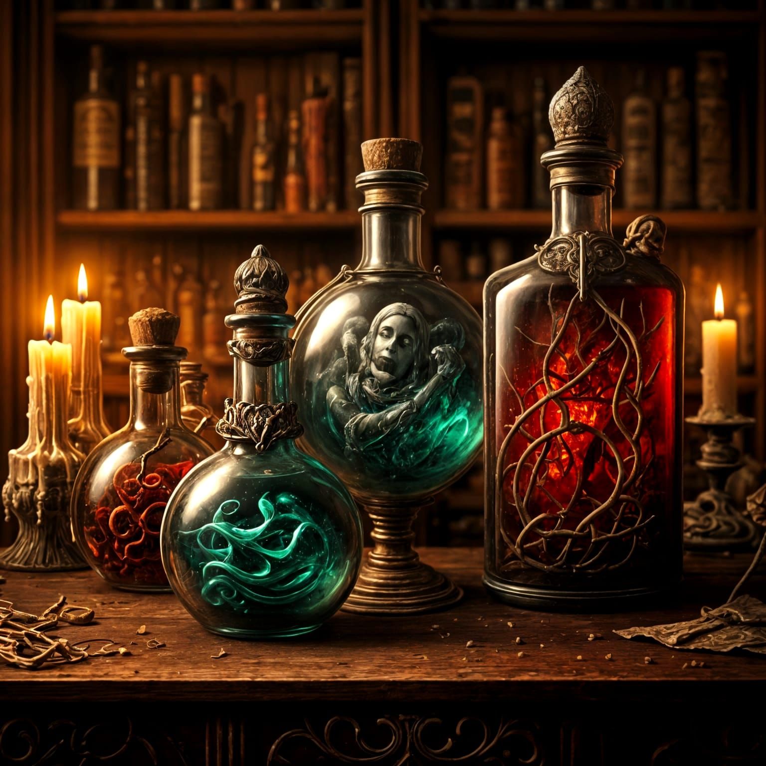 Eerie Victorian Apothecary with Forbidden Potions and Ancien...