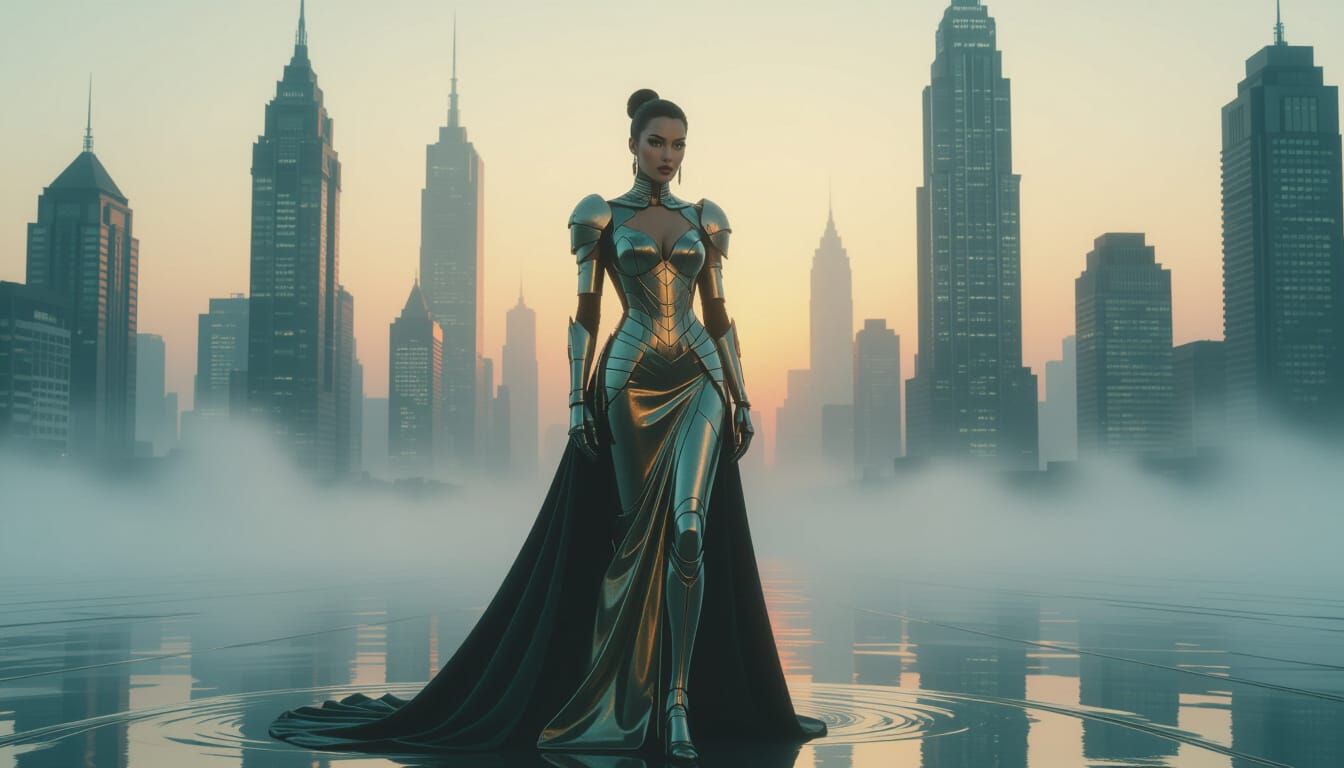 Cyborg Metropolis: Art Deco Sci-Fi Movie Poster