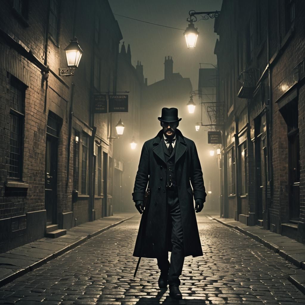Jack the Ripper in Foggy Victorian Alleyway