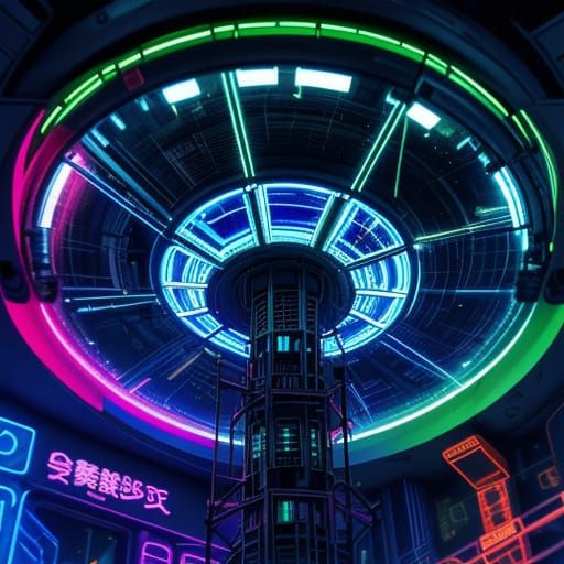 Cyberpunk Tree in Glass Cupola with Neon Lights