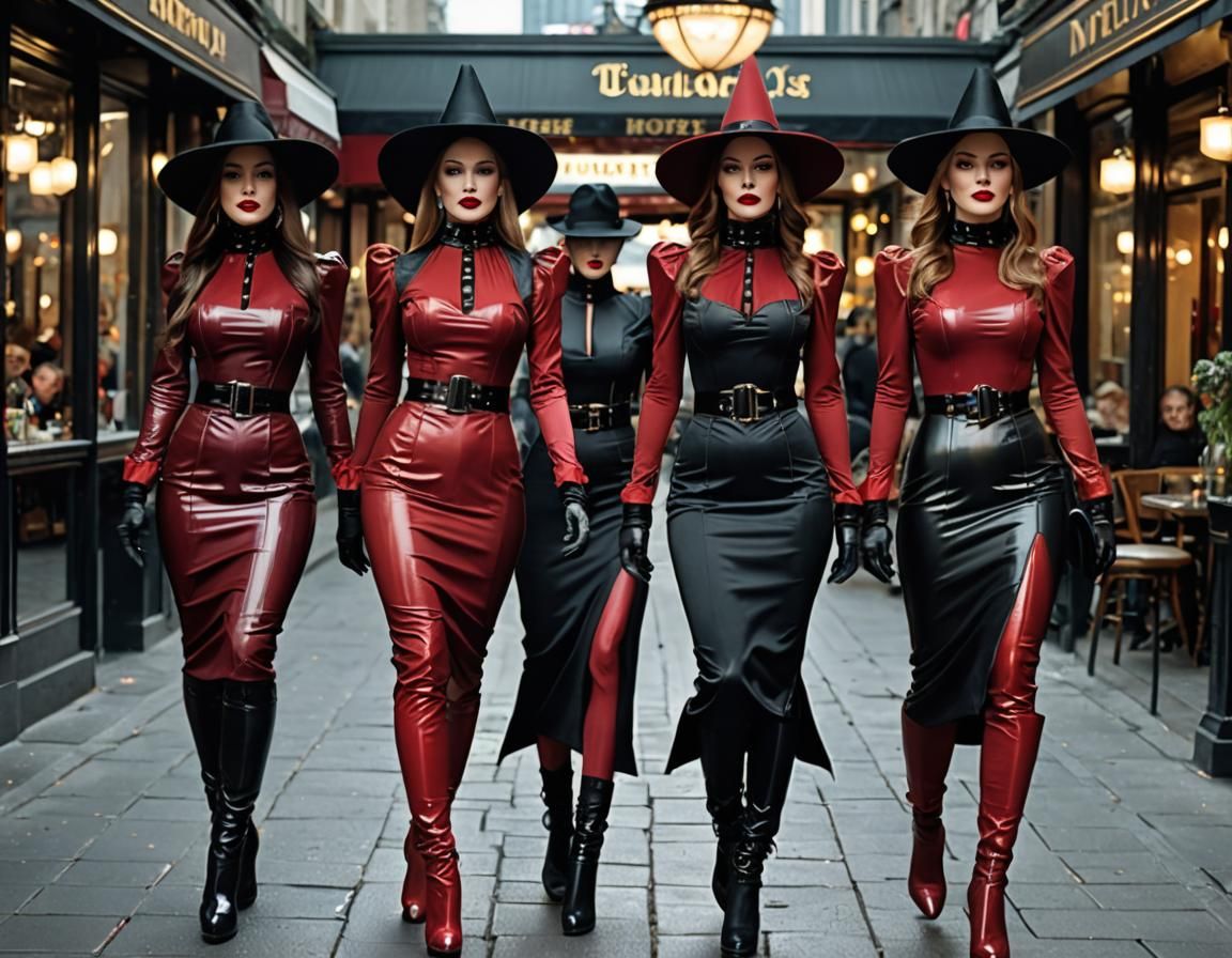 Witches Arriving at Restaurant in Shiny Plastic Style