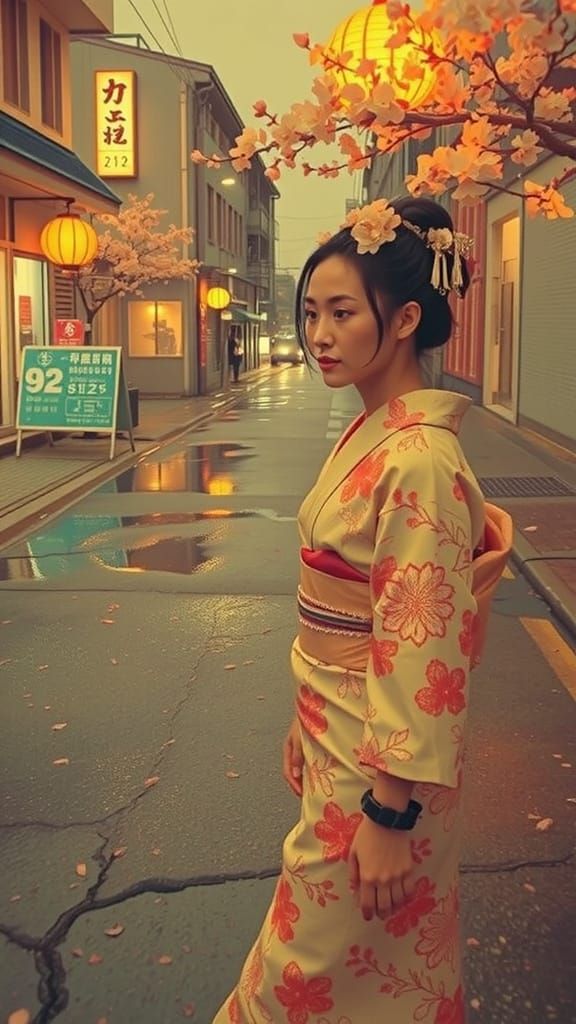 Futuristic Geisha in Neon Neo-Kyoto, Blade Runner Aesthetic