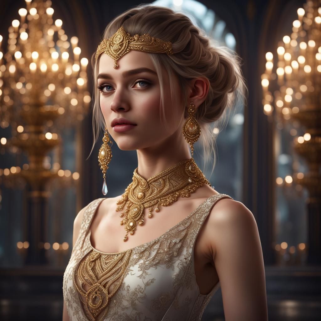 Realistic Portrait of Teenage Girl with Jewelries