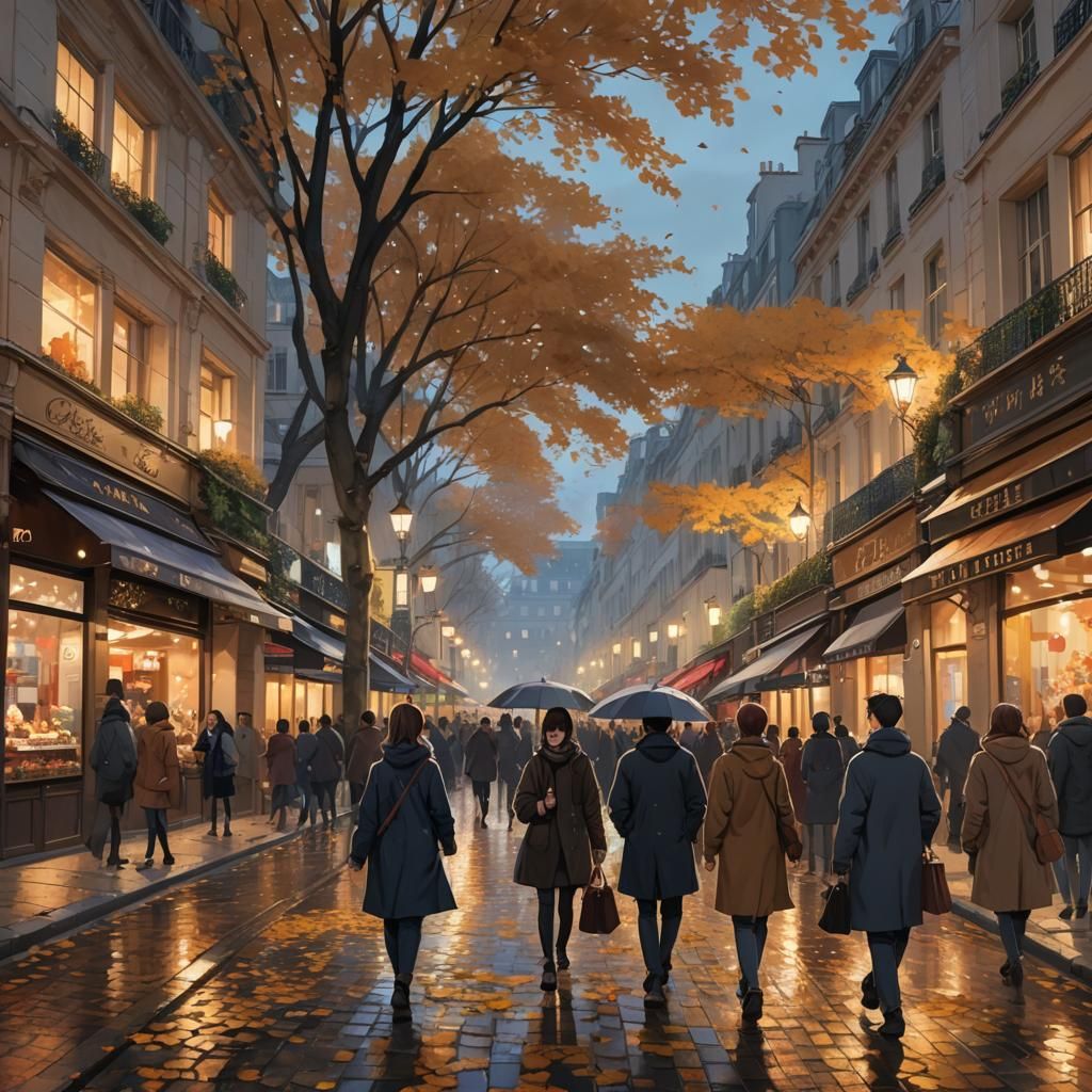Parisian Winter Street Scene in Anime Style