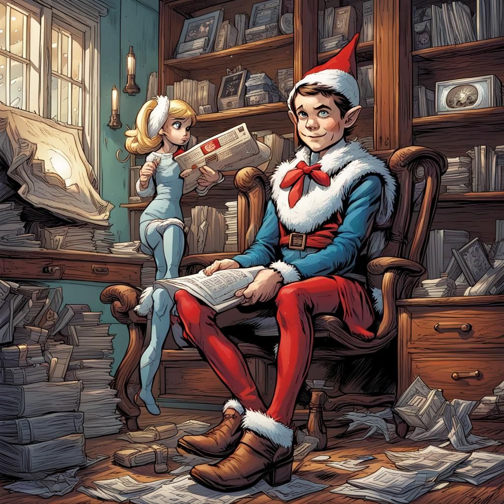 Elf on the Shelf in Comic Book Style