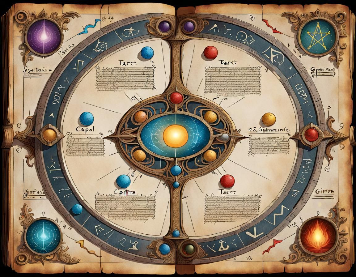 Magical Grimoire with Tarot Card Illustrations