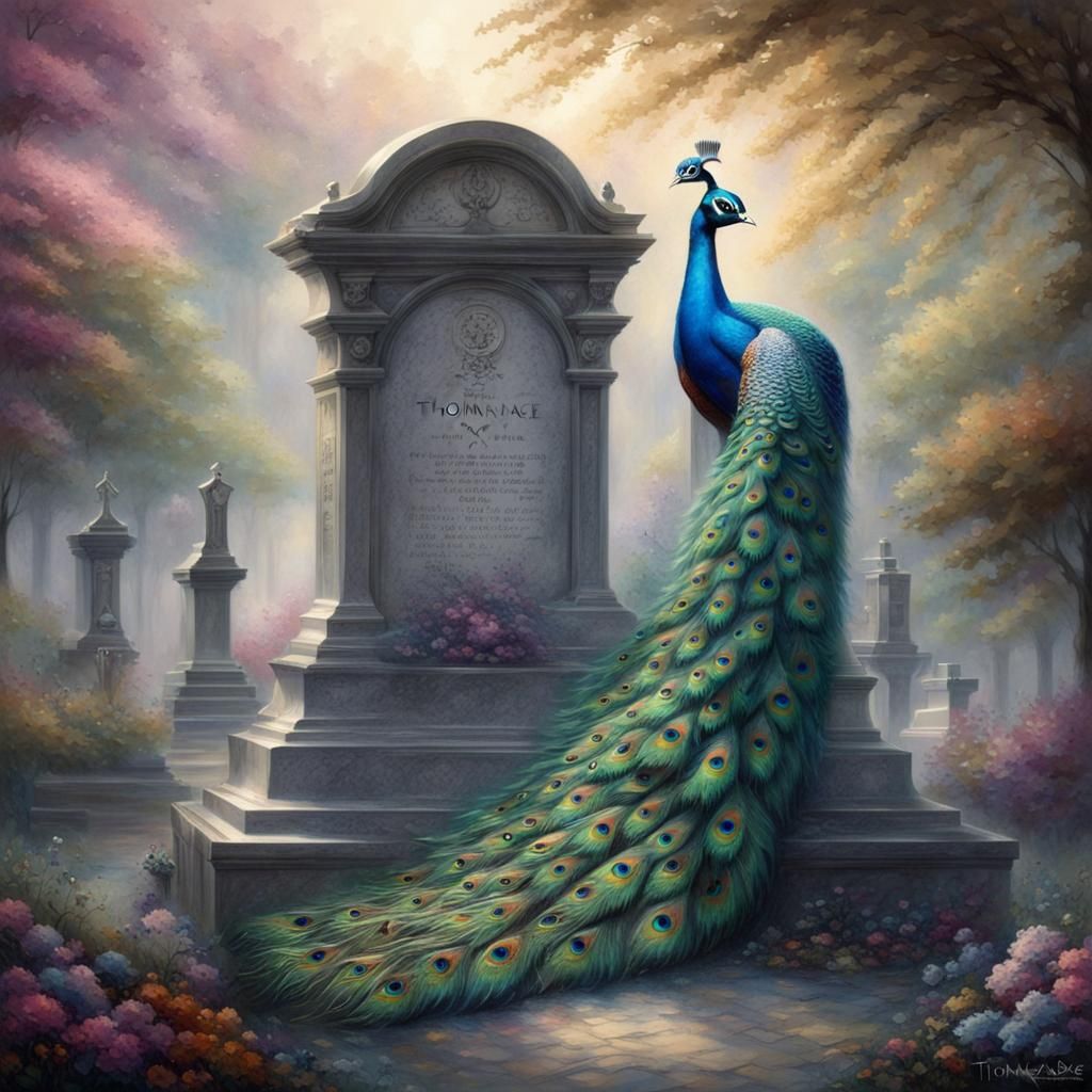 Vibrant Peacock in Grave, Ethereal Fantasy Style