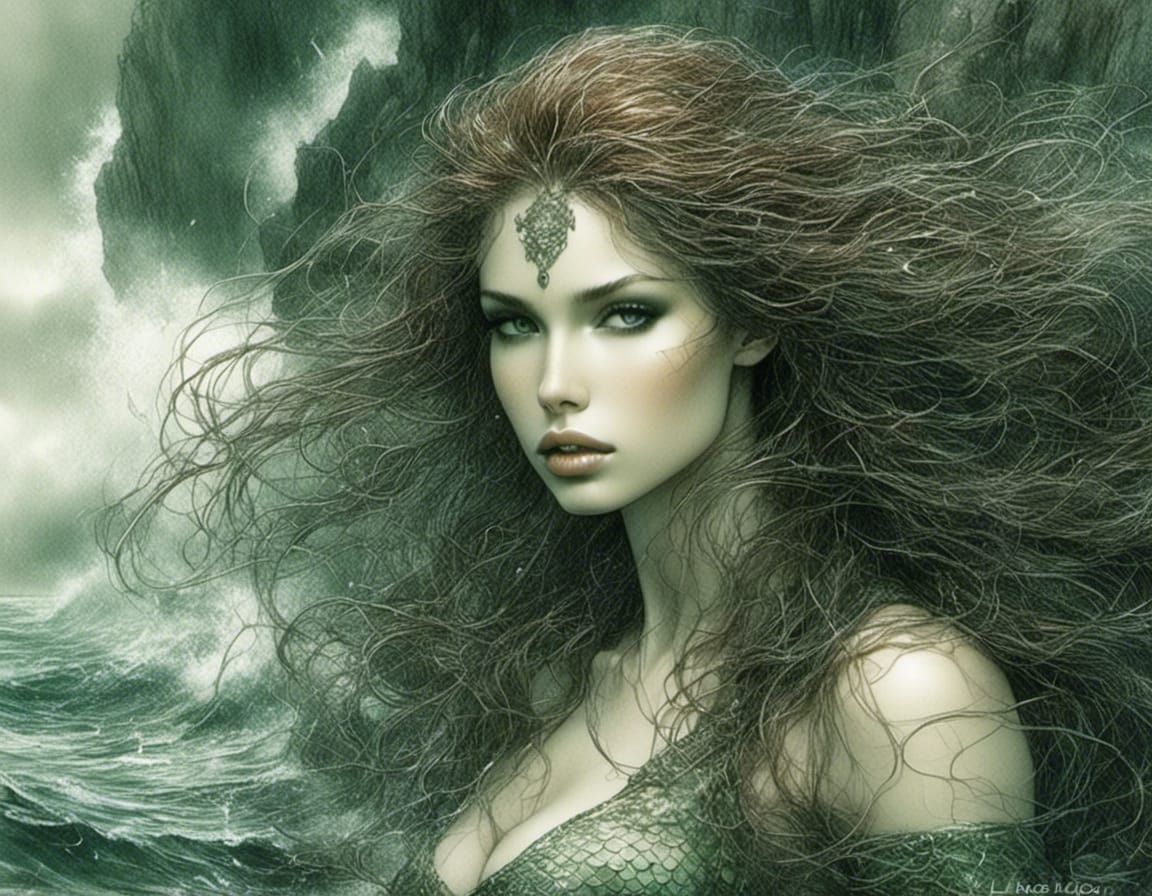 Auburn Haired Mermaid Siren in Hyperrealistic Illustration