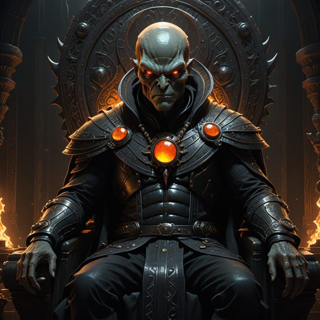Alien Kingpin on Obsidian Throne in Dark Lair