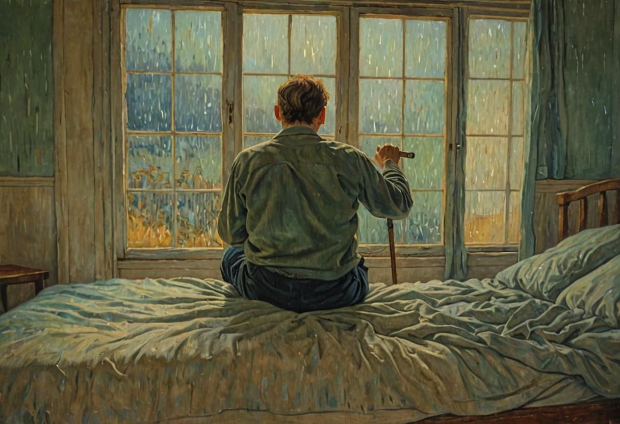 Sad Old Man in Oil Painting Style