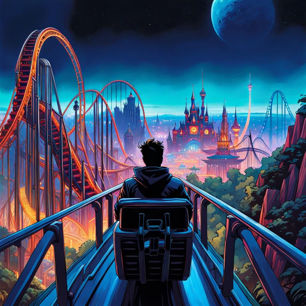 Theme Park Dreamscape in Detailed Matte Painting Style