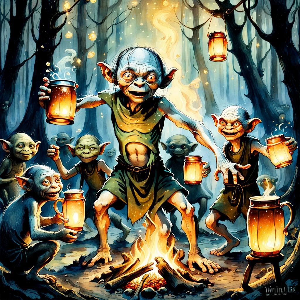 Gollum and Trolls Feast in Enchanted Forest