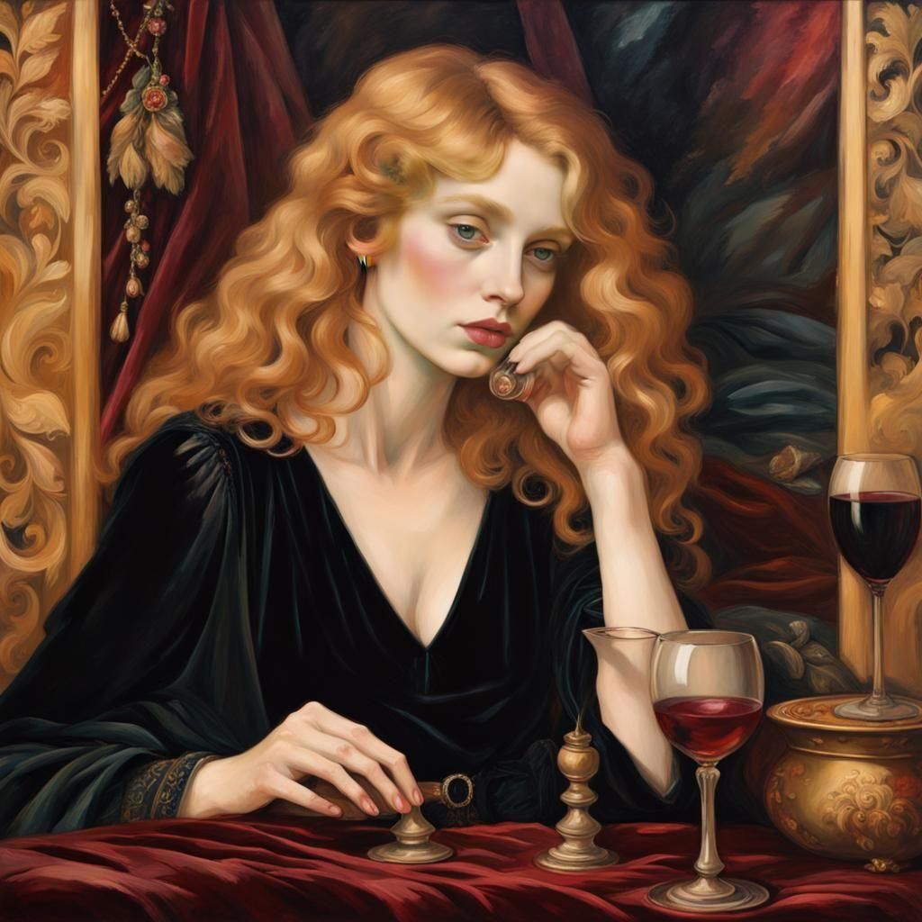 Decadent Woman in Pre-Raphaelite Portrait