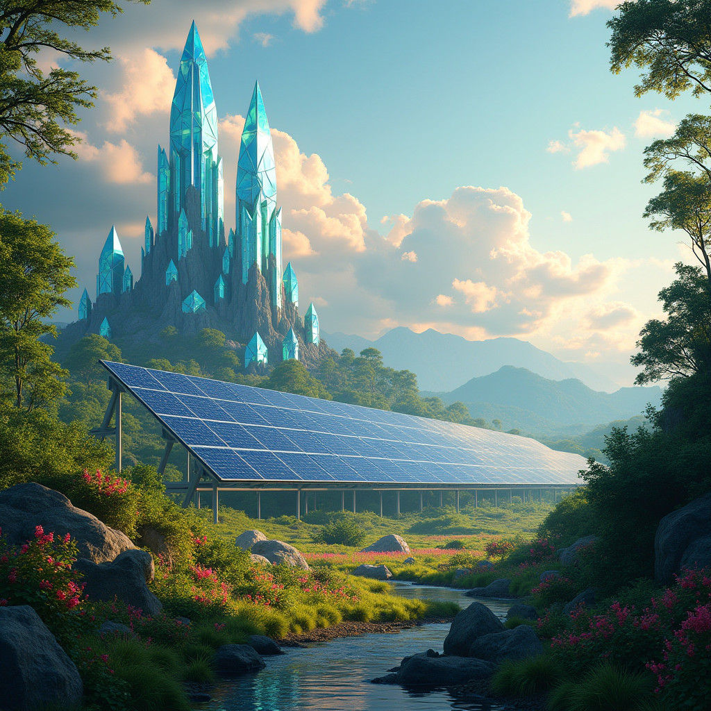 Futuristic Solar Power Plant in a Fantasy Realm