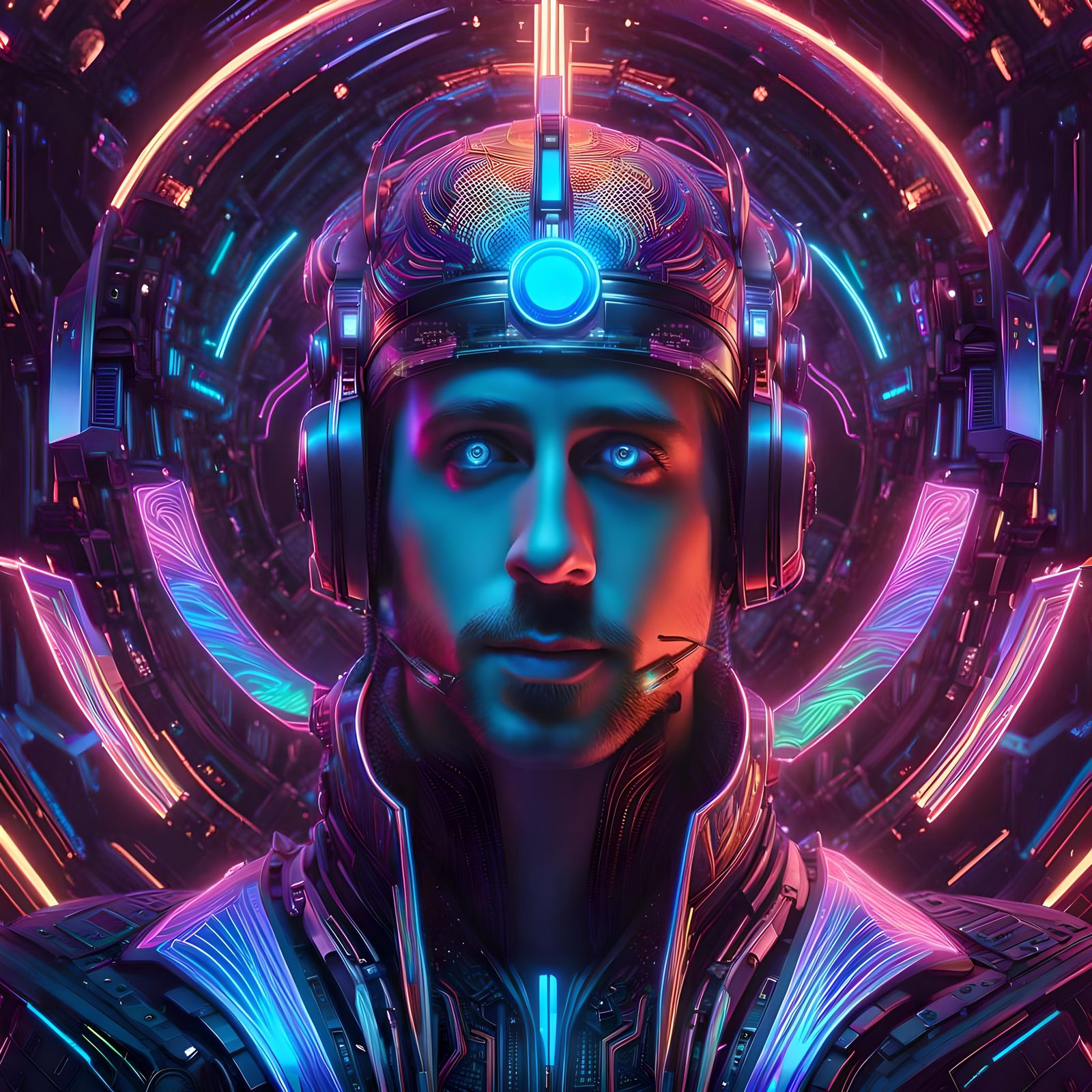 Holographic God of Technology in Cyberpunk Style