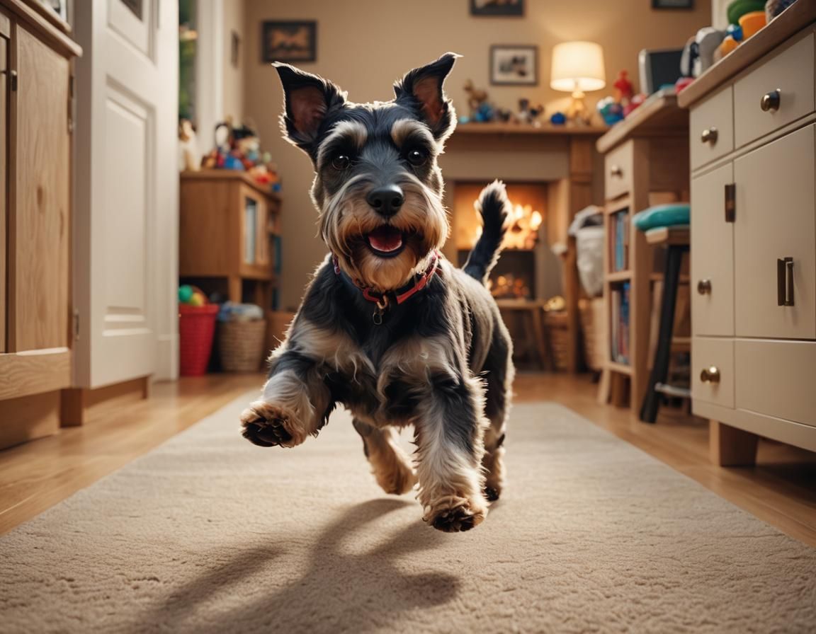 Energetic Schnauzer Runs Through House: Digital Art