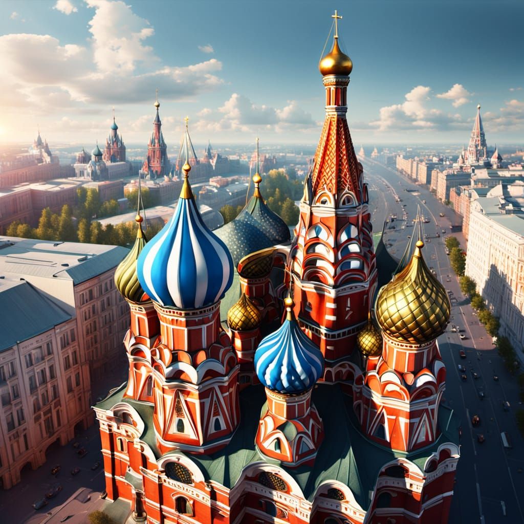 Realistic Double Exposure 3D Illustration of Russian Flag an...