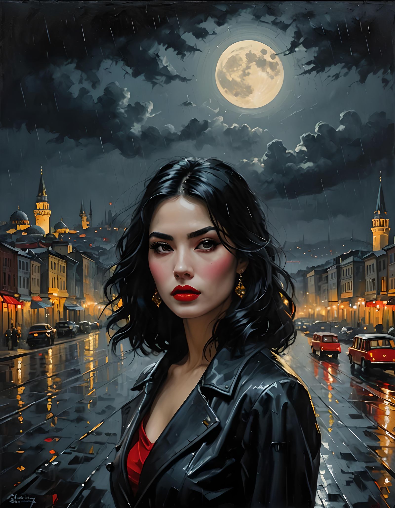 Stunning Woman in Byzantine Alcohol Oil Painting