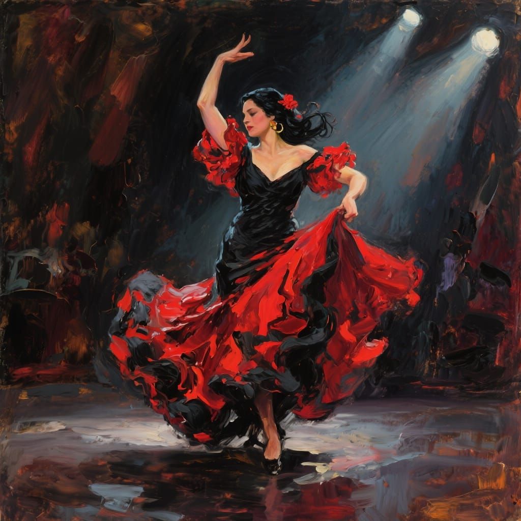 Flamenco Dancer in Motion: Impasto Oil Painting
