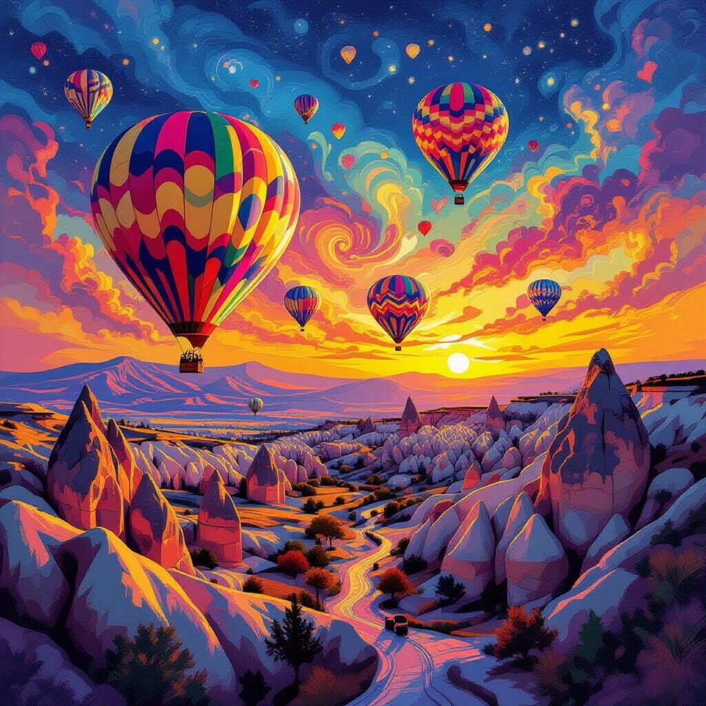 Psychedelic Cappadocia Hot Air Balloons Over Fantastical Roc...