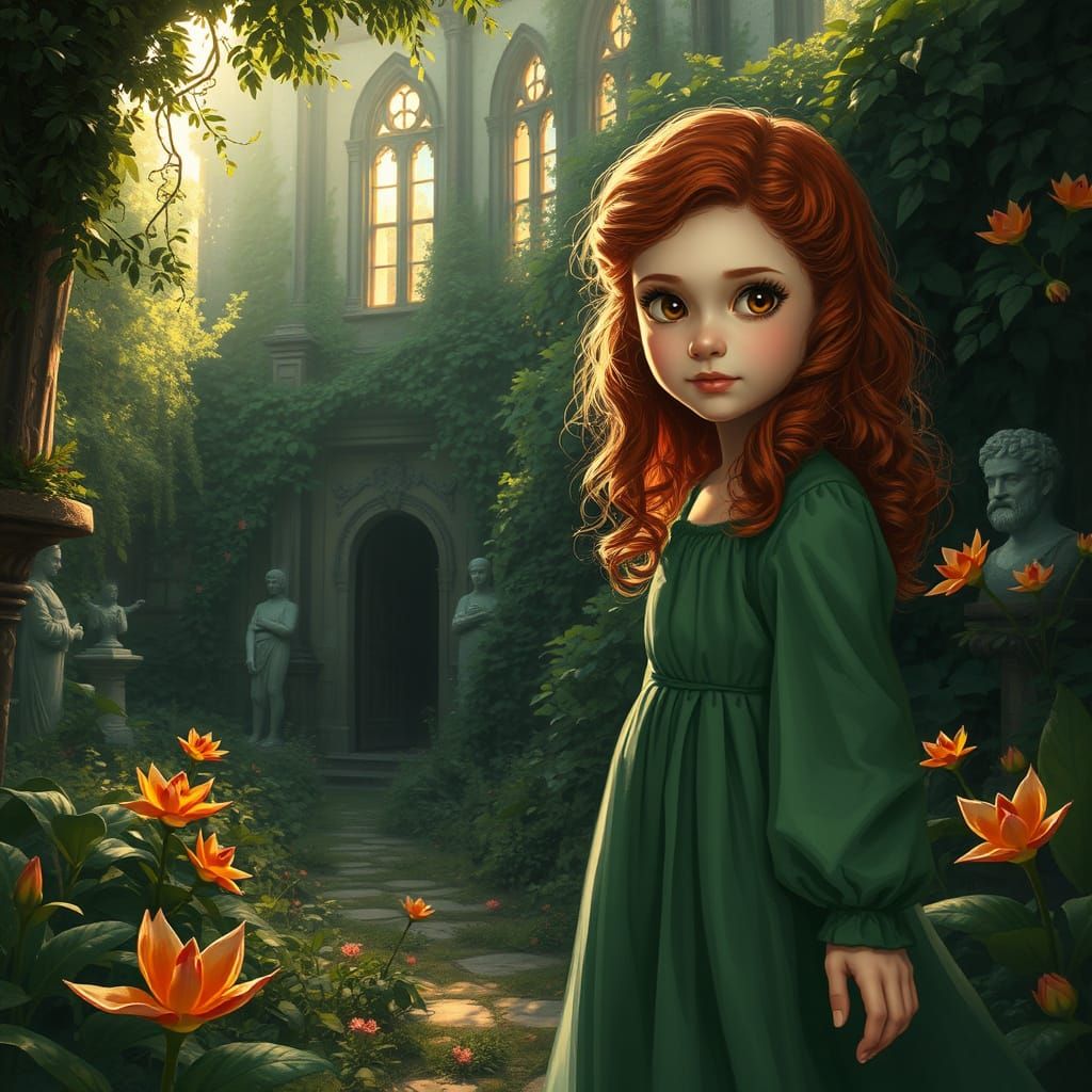 Girl Discovers Hidden Garden Behind Crumbling Manor