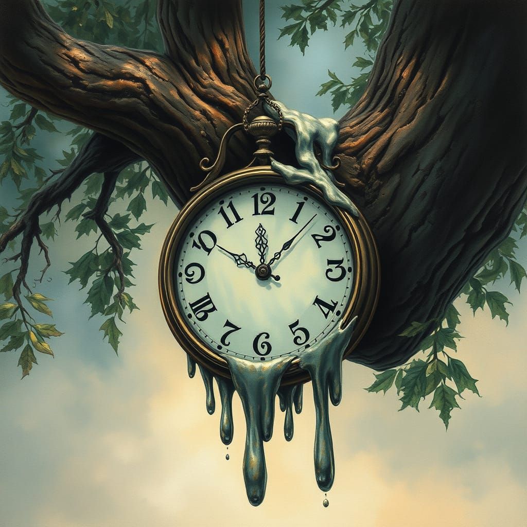 Melting Clock Suspended: Ethereal Fantasy Art
